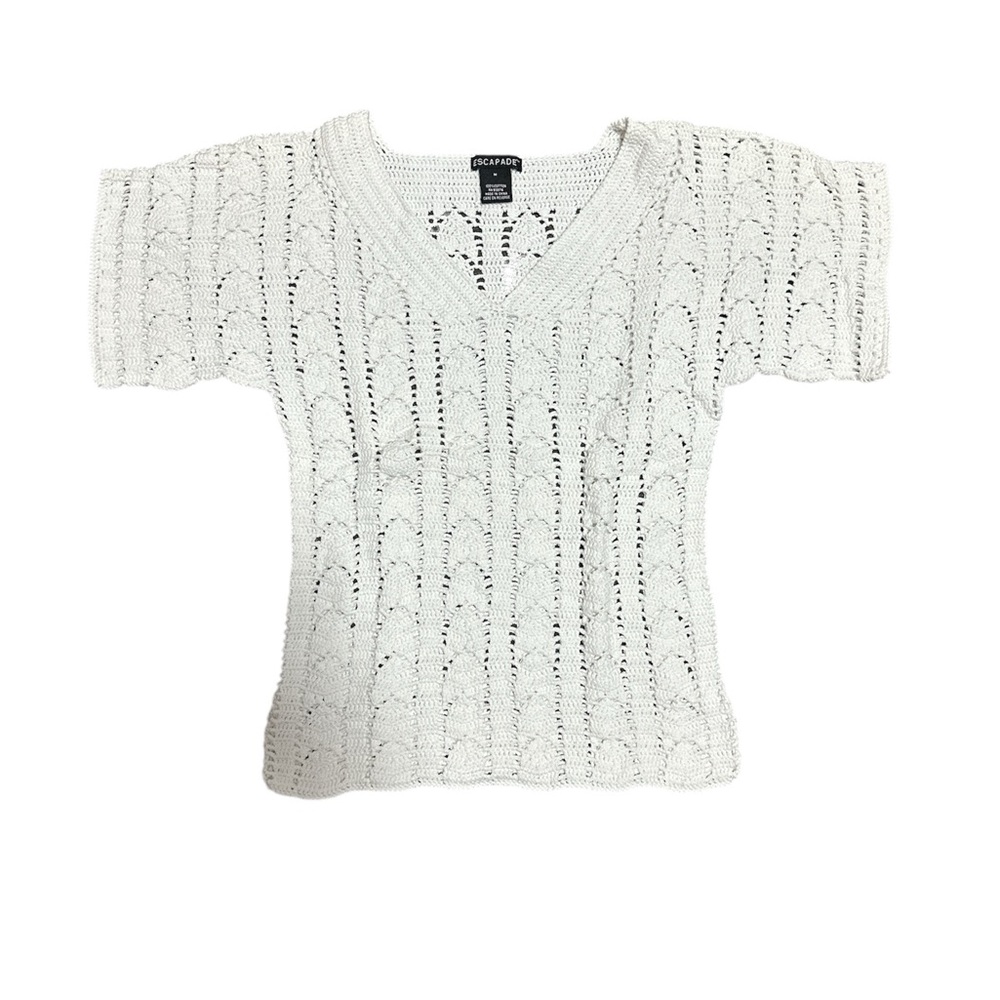 Escapade Women's White Sweater short sleeve 100% Cotton